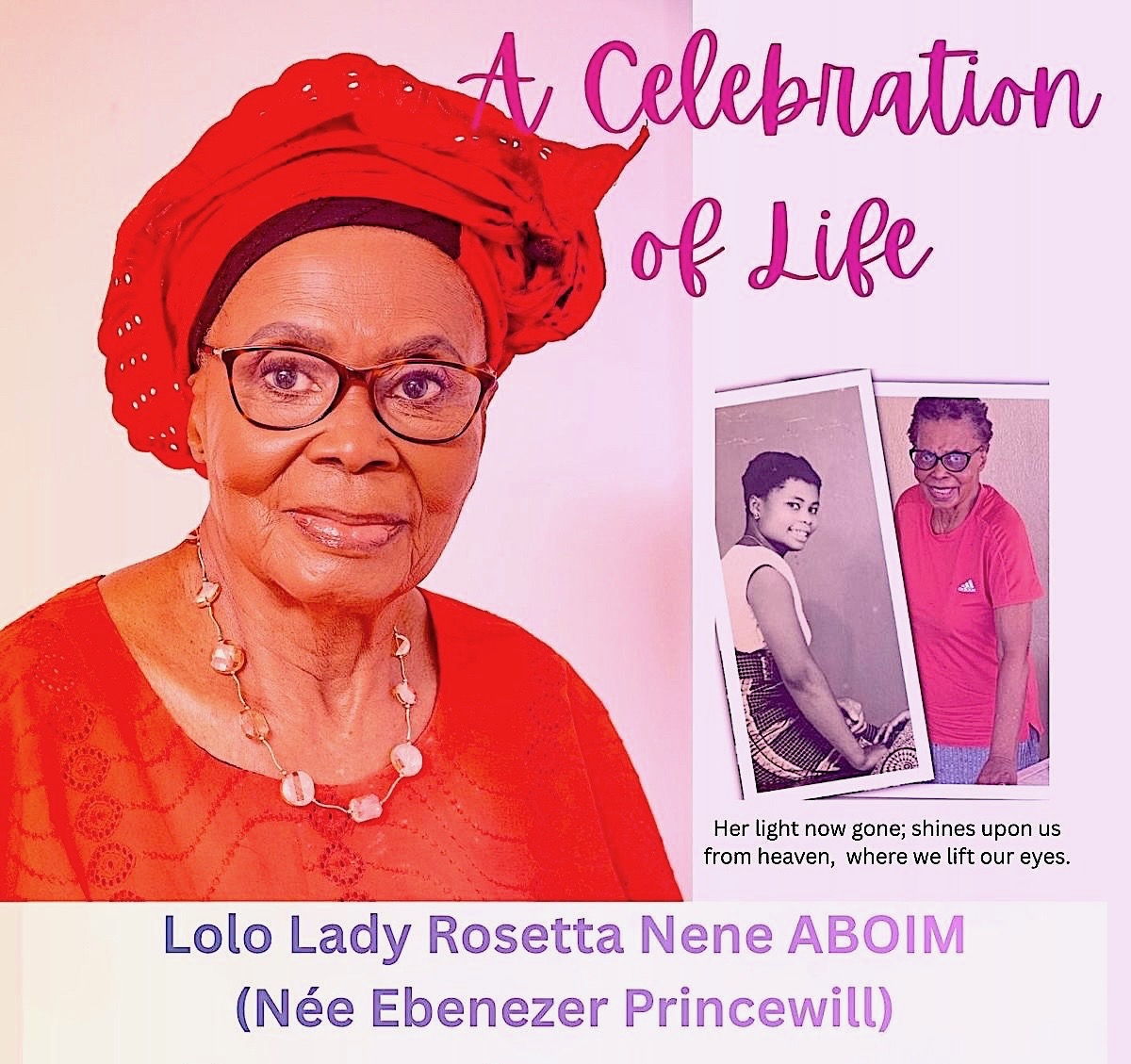 Celebration of Life poster for Princess Lady Rosetta Nene Aboim (Lolo)